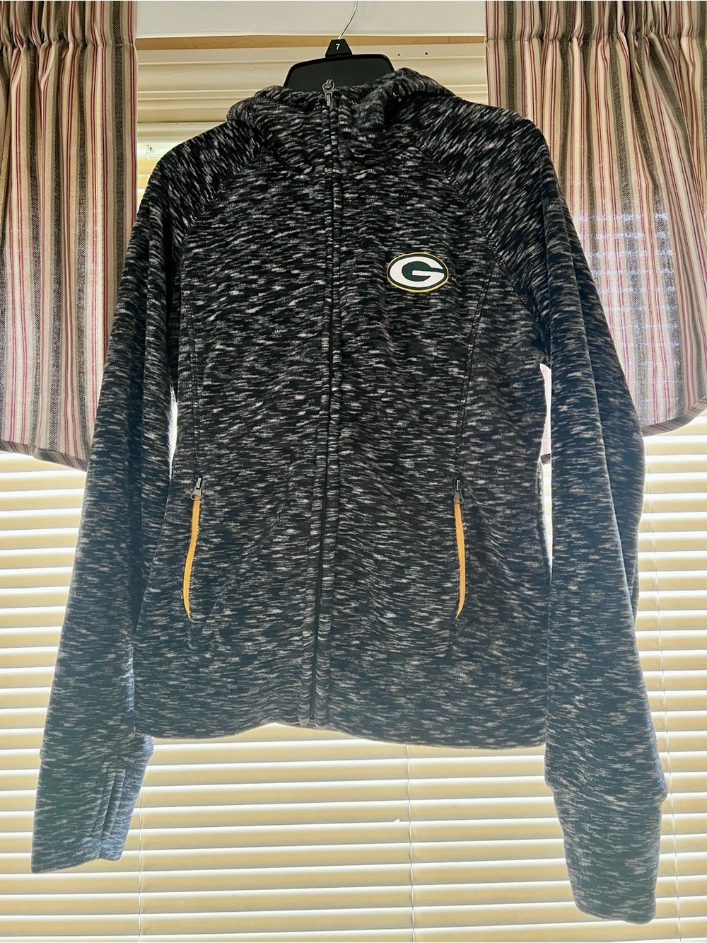 NFL Green Bay Packers Women's Black Marled Full-Zip Hoodie with Yellow Trim